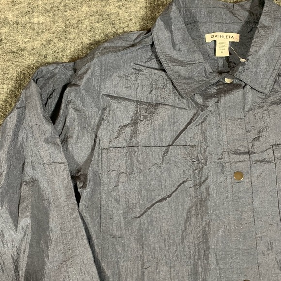 Athleta Top Womens Medium Gray Snap Button Up Long Sleeve Oversized Shacket New - Picture 6 of 13